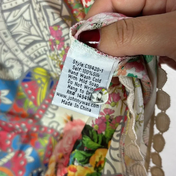 Johnny Was Blush Button Down Silk Blouse Top Tunic size XS - Picture 9 of 12